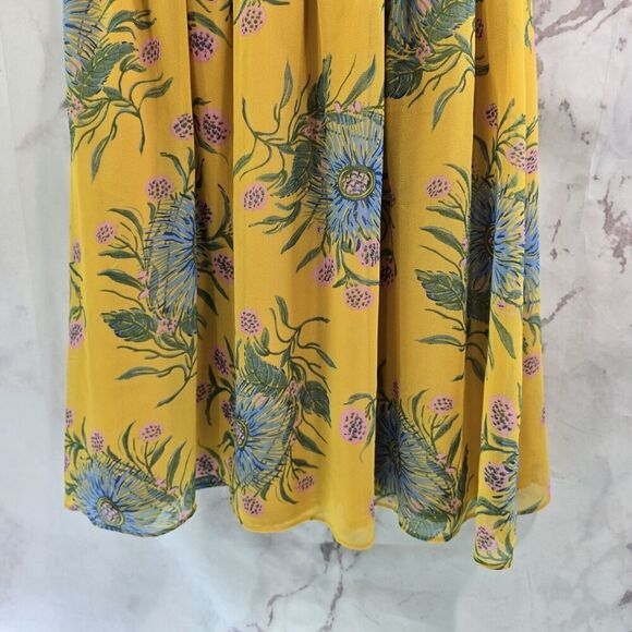 Madewell Dress Womens 6 S Yellow Floral Sweetgrass Ruffle Flounce Painted Bloom - Picture 9 of 13